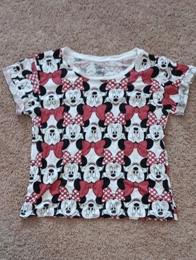 Disney Minnie Mouse All-Over Print Tee in White, Black & Red